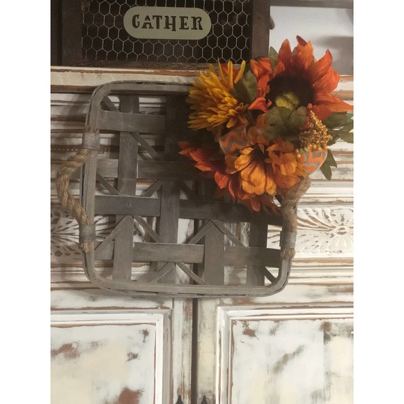 Tobacco Basket Wreath, Fall Wreath, Fall Decor - Picture 4 of 4